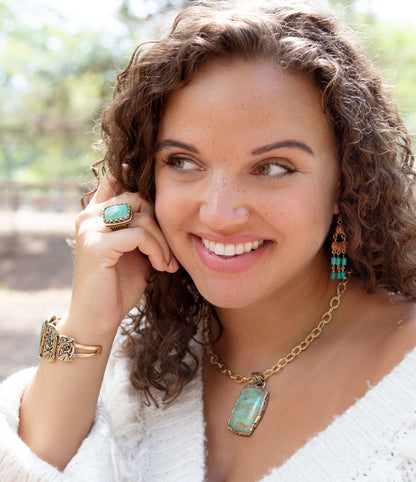 Blue Turquoise and Golden Cocktail Ring