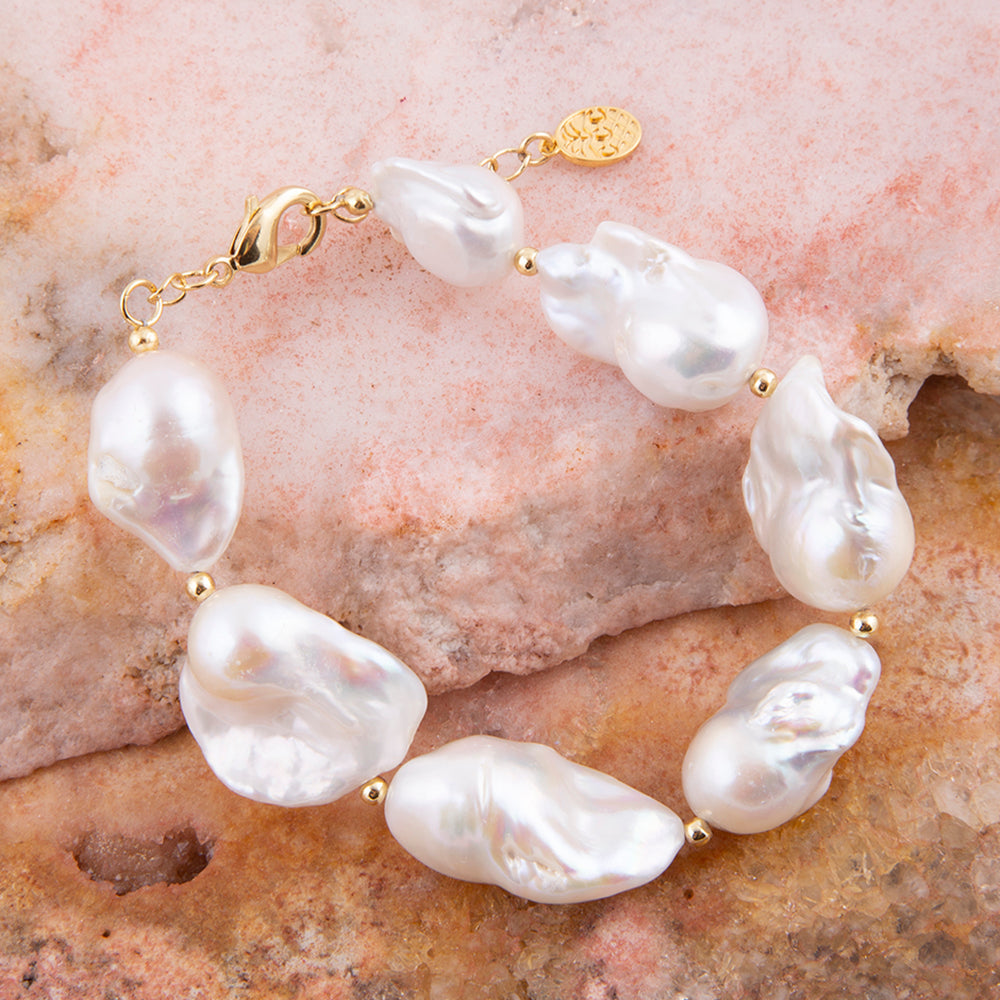 White Pearl Golden Chain Bracelet