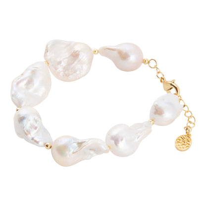 White Pearl Golden Chain Bracelet