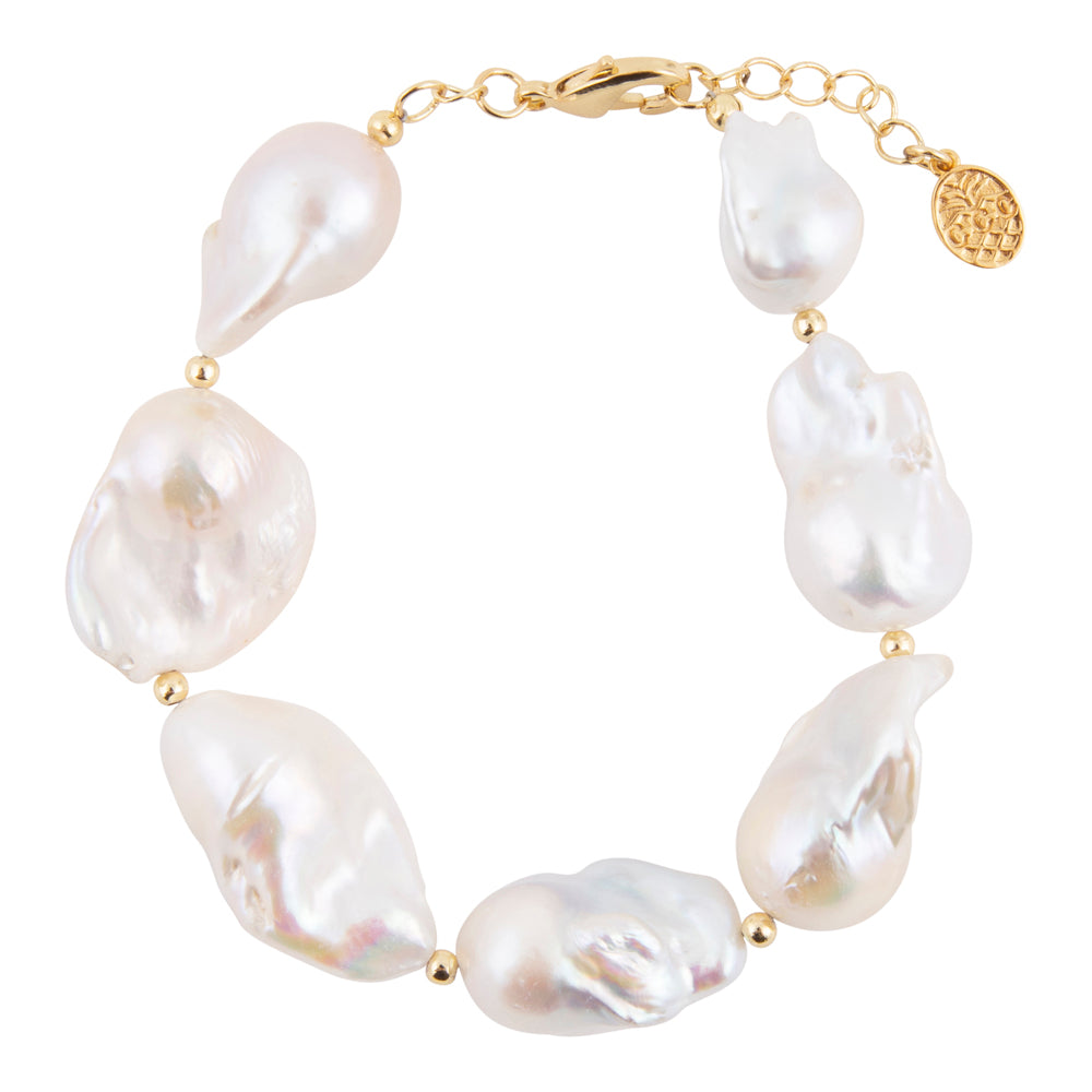 White Pearl Golden Chain Bracelet
