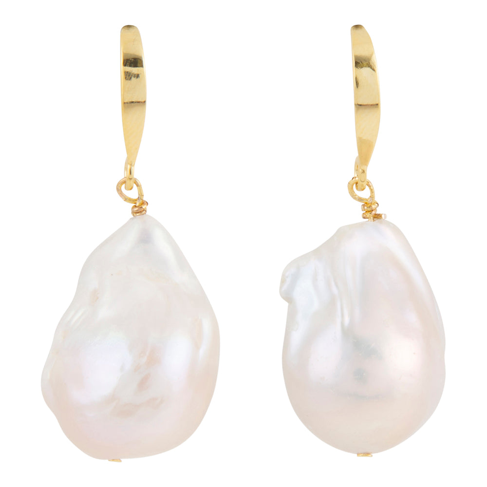 White Pearl Golden Drop Earrings
