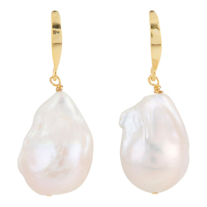 White Pearl Golden Drop Earrings