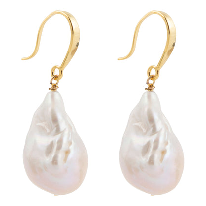 White Pearl Golden Drop Earrings