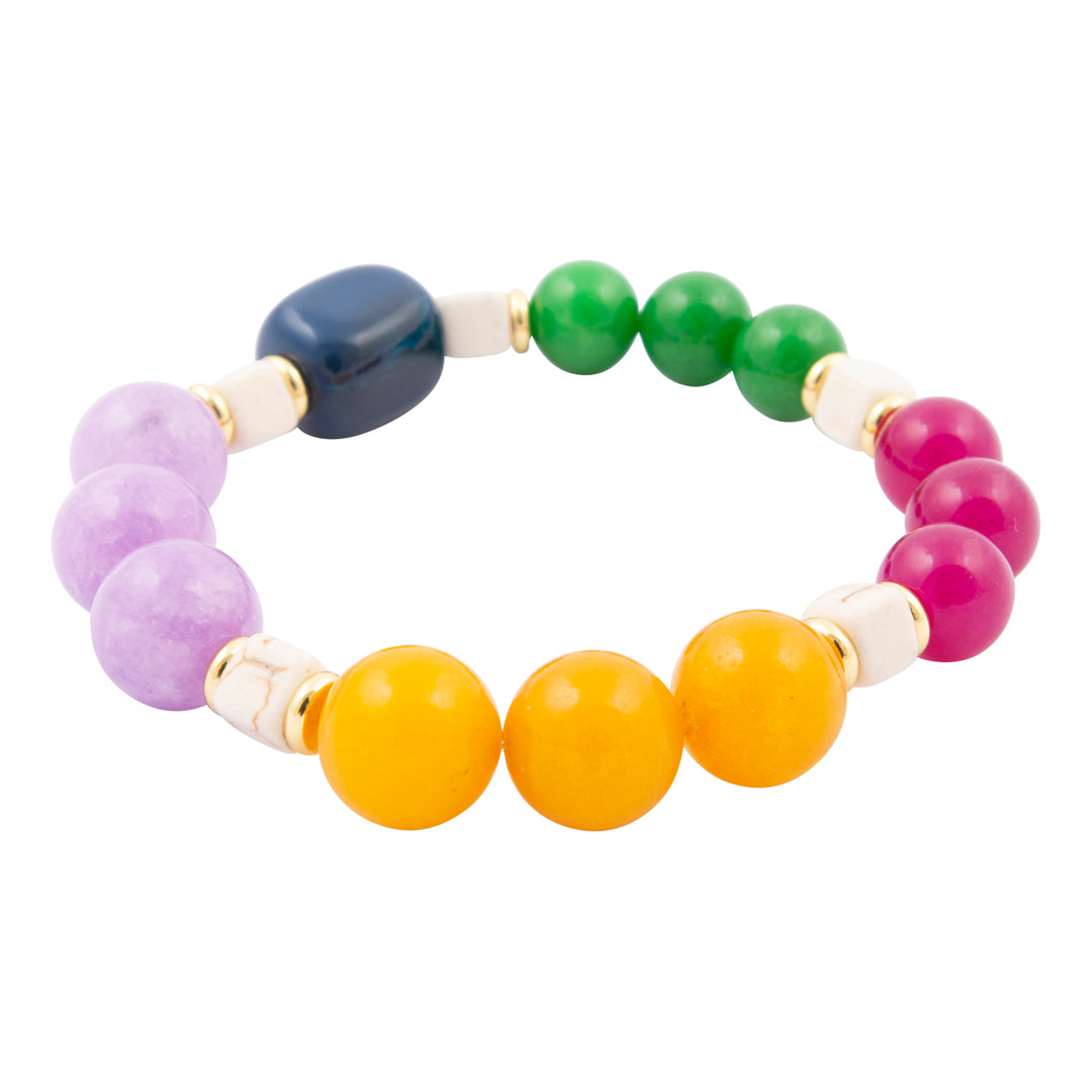 Multicolored beaded bracelet on a white background