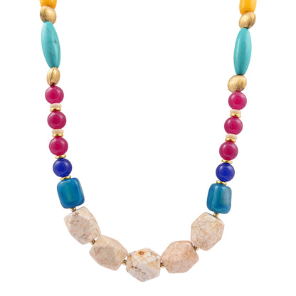Necklace with multicolored beads on a white background