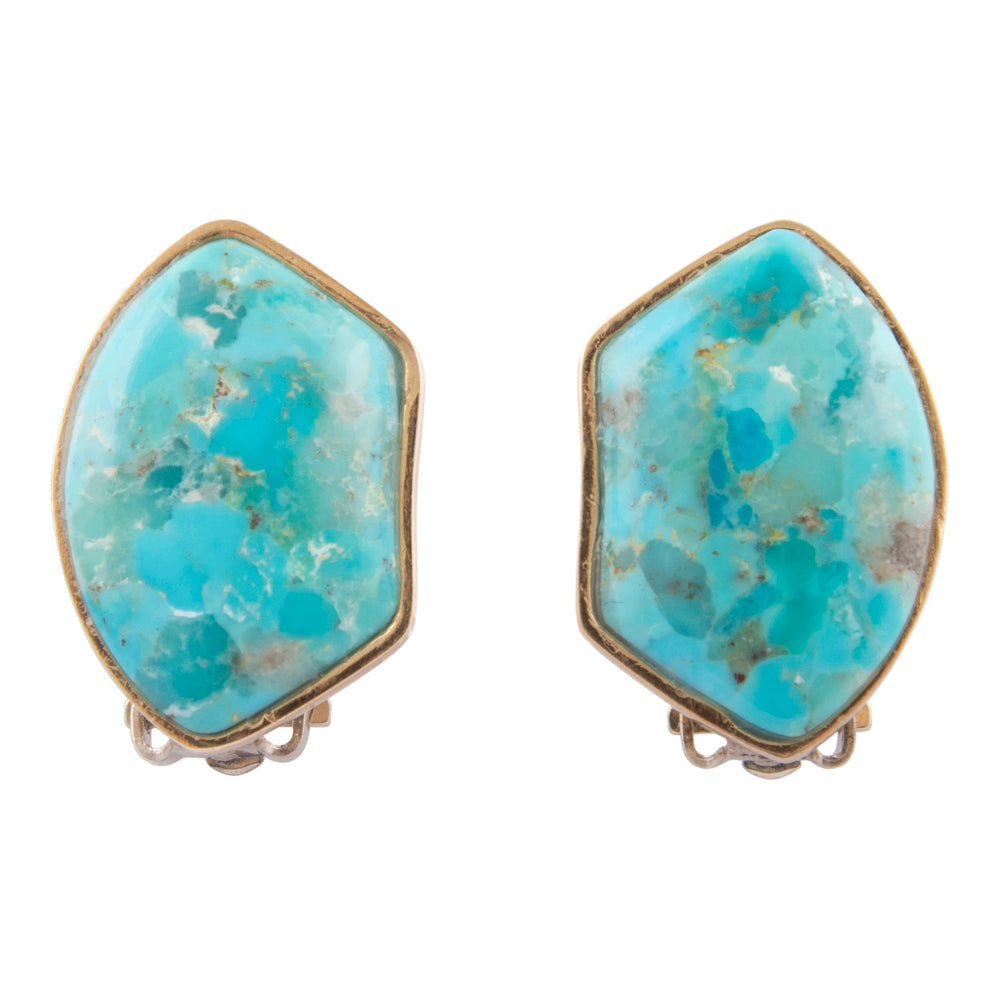 Blue Turquoise Golden Clip On Earrings