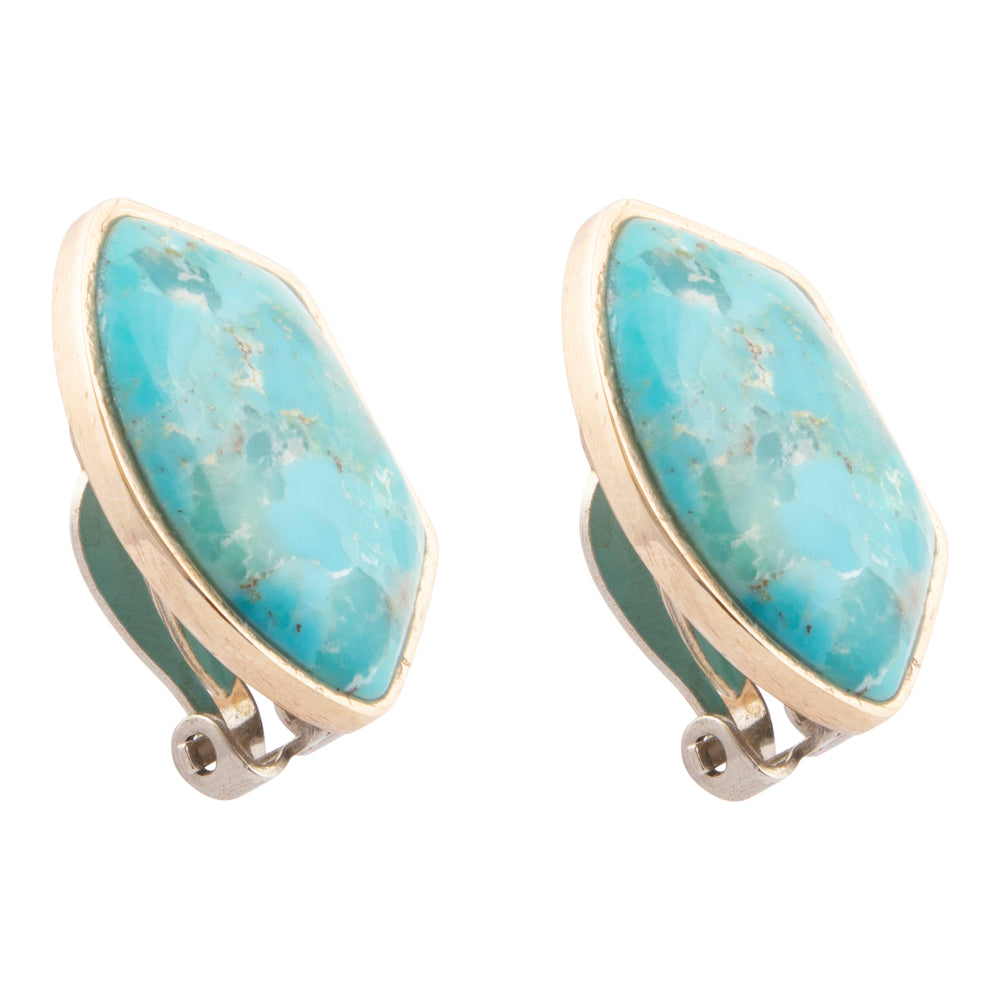 Blue Turquoise Golden Clip On Earrings