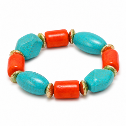 Sunset Sky Magnesite and Orange Coral Golden Chunky Bracelet