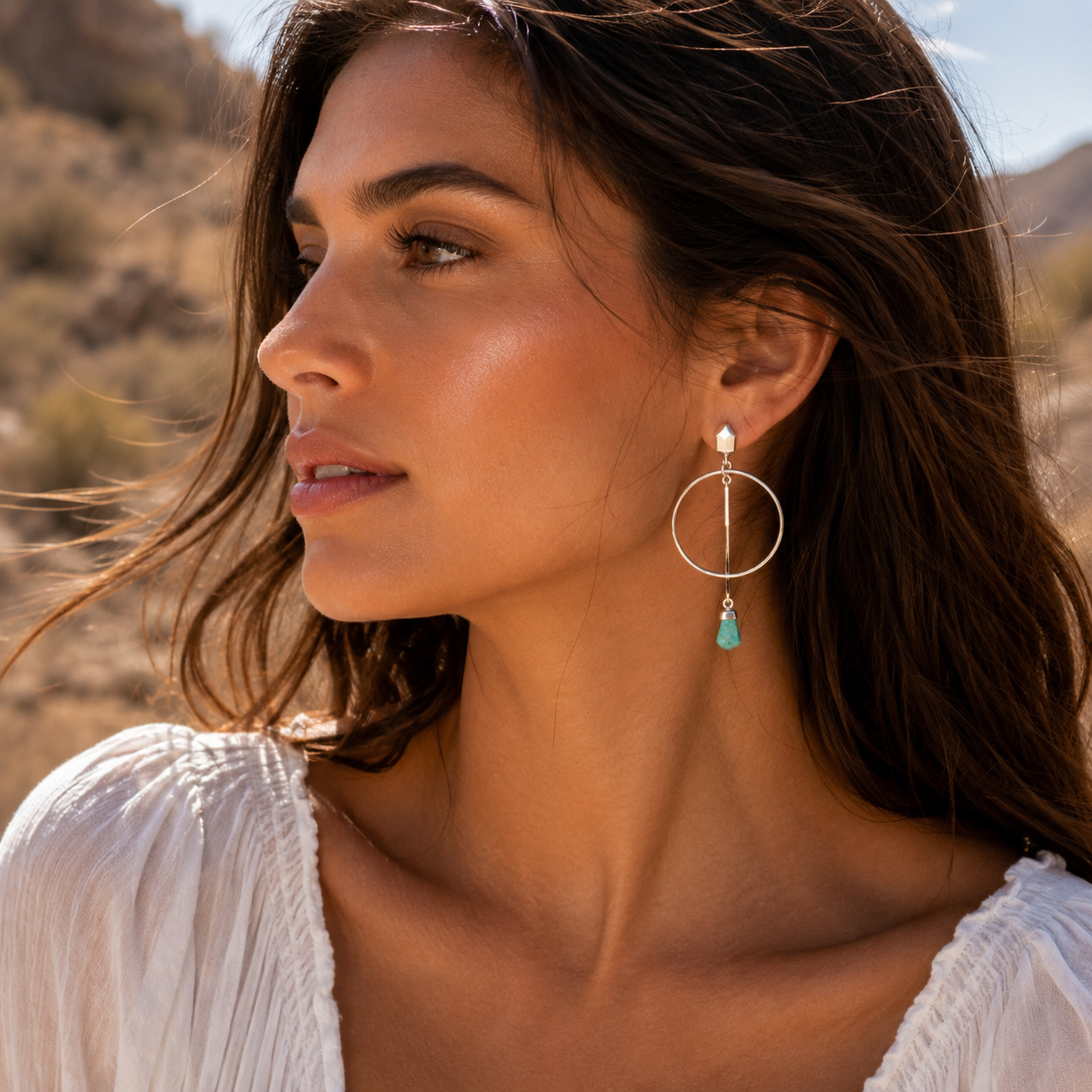 Turquoise Touch Down Silver Post Earrings