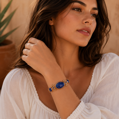 Mehndi Blue Lapis Golden Link Bracelet