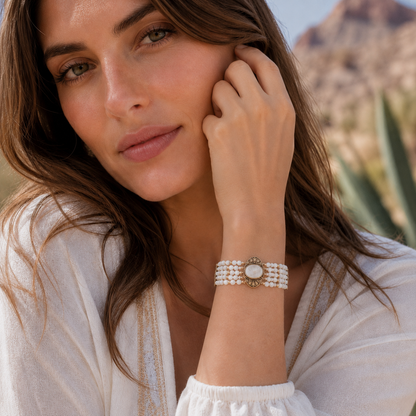 Flamenco White Mother of Pearl Golden Toggle Bracelet