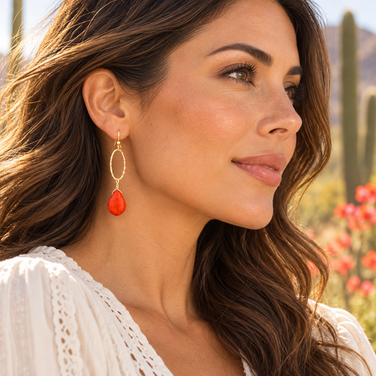 Desert Ember Orange Jasper Golden Drop Earrings
