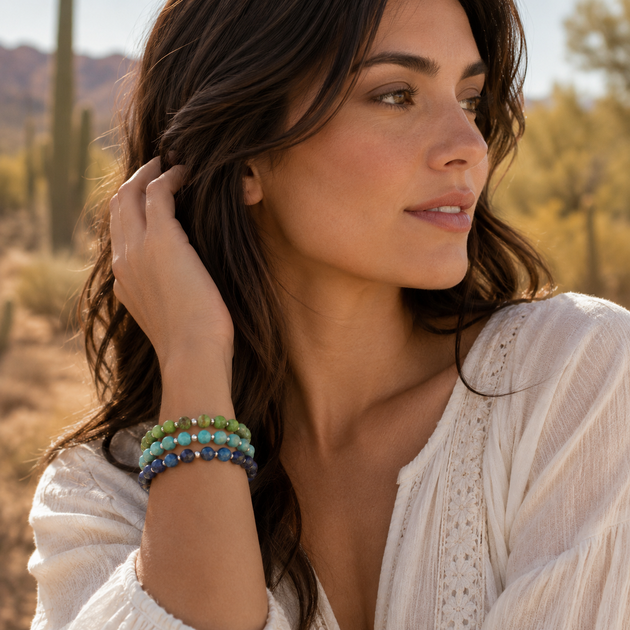 Blue Lapis and Green Jasper Stretch Bracelet Set