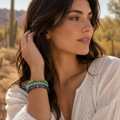 Blue Lapis and Green Jasper Stretch Bracelet Set