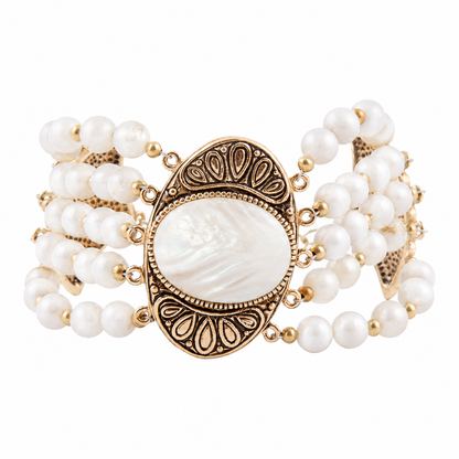 Flamenco White Mother of Pearl Golden Toggle Bracelet