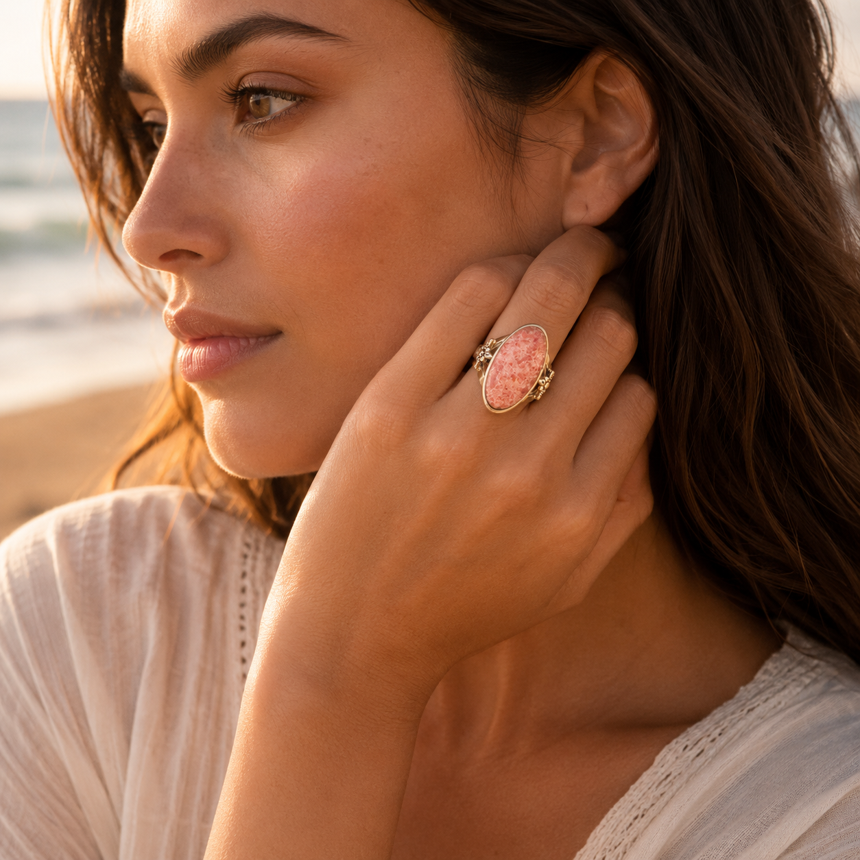 Lucent Orange Sponge Coral Golden Statement Ring