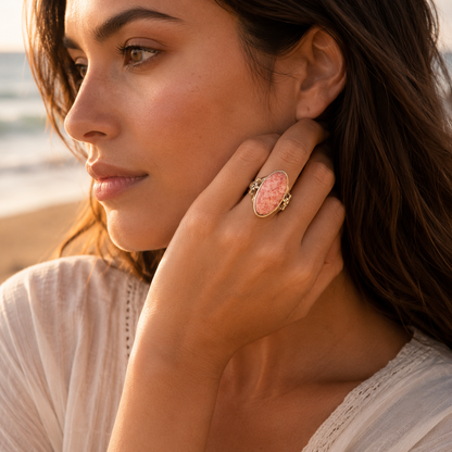 Lucent Orange Sponge Coral Golden Statement Ring