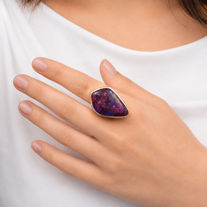 Purple Turquoise Golden Arrowhead Statement Ring