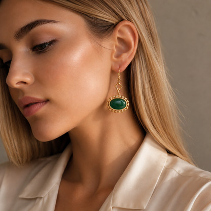 Prosperity Green Onyx Golden Drop Earrings