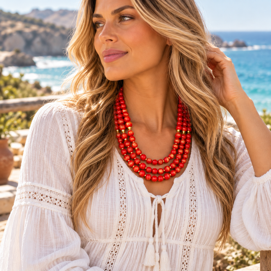 Red Jade Golden Strand Necklace