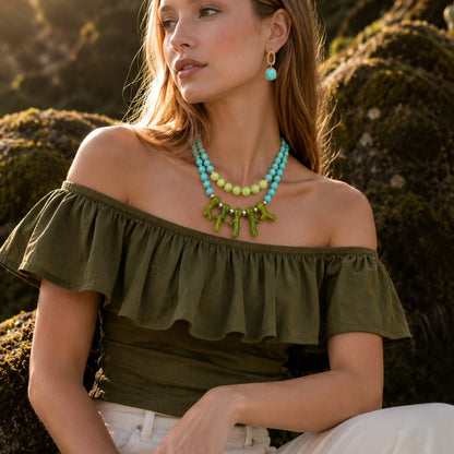 Coastal Grove Green Coral Golden Statement Necklace