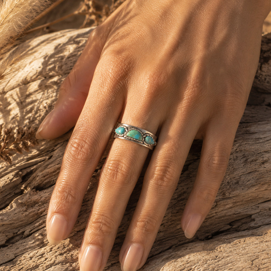 Triple Stone Simplicity Blue Turquoise and Silver Ring