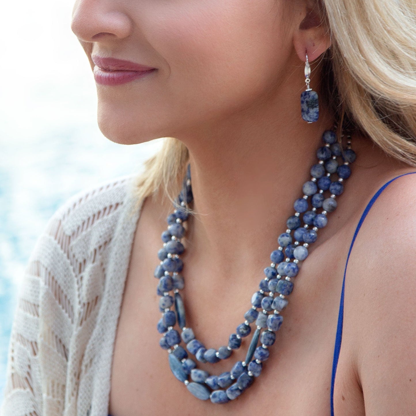 Denim Blue Quartz Silver Drop Earrings