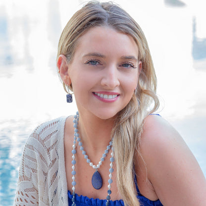 Denim Blue Quartz Silver Drop Earrings