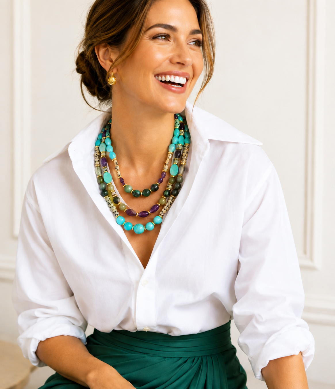 Dalmatian Jasper Multistone Golden Statement Necklace