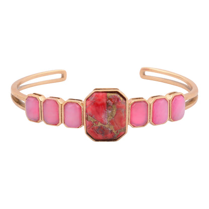 Dual Red Magnesite and Pink Quartz Golden Cuff Bracelet