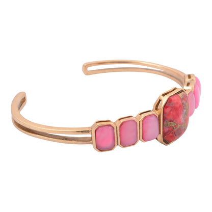 Dual Red Magnesite and Pink Quartz Golden Cuff Bracelet