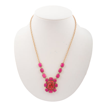 Dual Red Magnesite and Pink Quartz Golden Statement Necklace