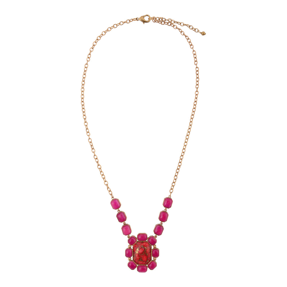 Dual Red Magnesite and Pink Quartz Golden Statement Necklace
