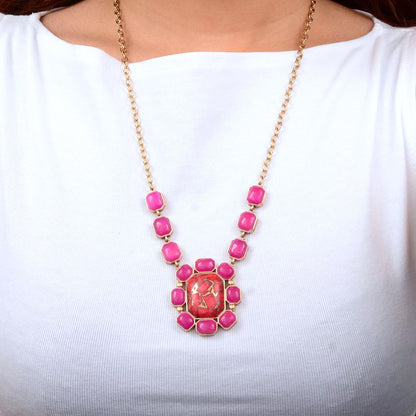 Dual Red Magnesite and Pink Quartz Golden Statement Necklace
