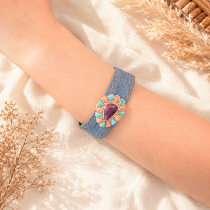 Painted Desert Blue and Purple Turquoise Golden Denim Cuff Bracelet