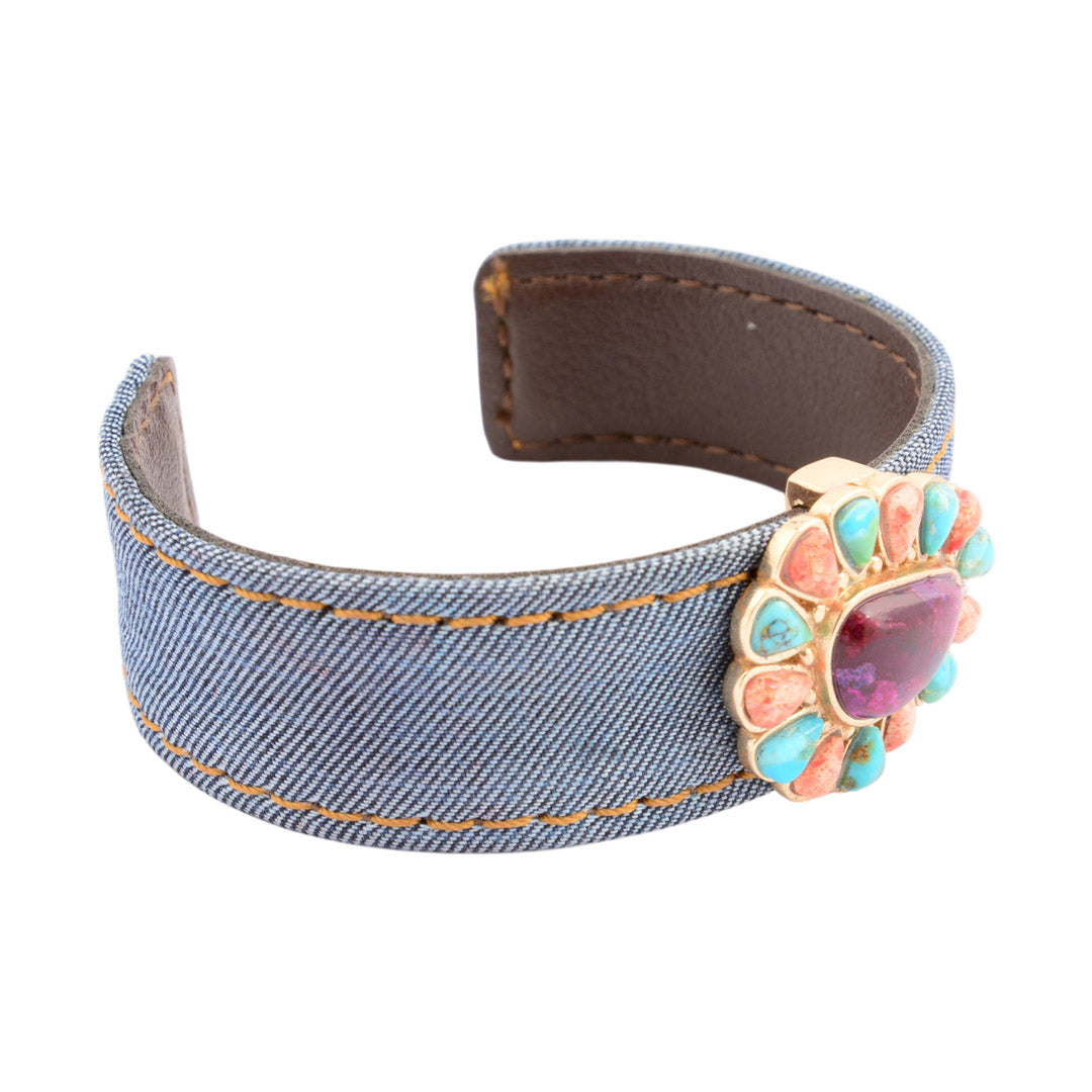 Painted Desert Blue and Purple Turquoise Golden Denim Cuff Bracelet