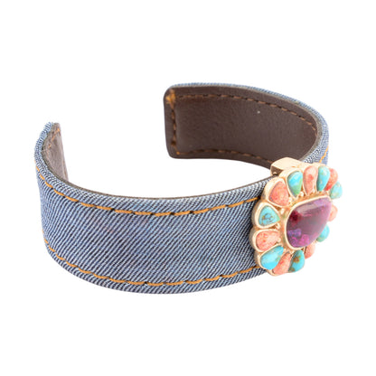 Painted Desert Blue and Purple Turquoise Golden Denim Cuff Bracelet