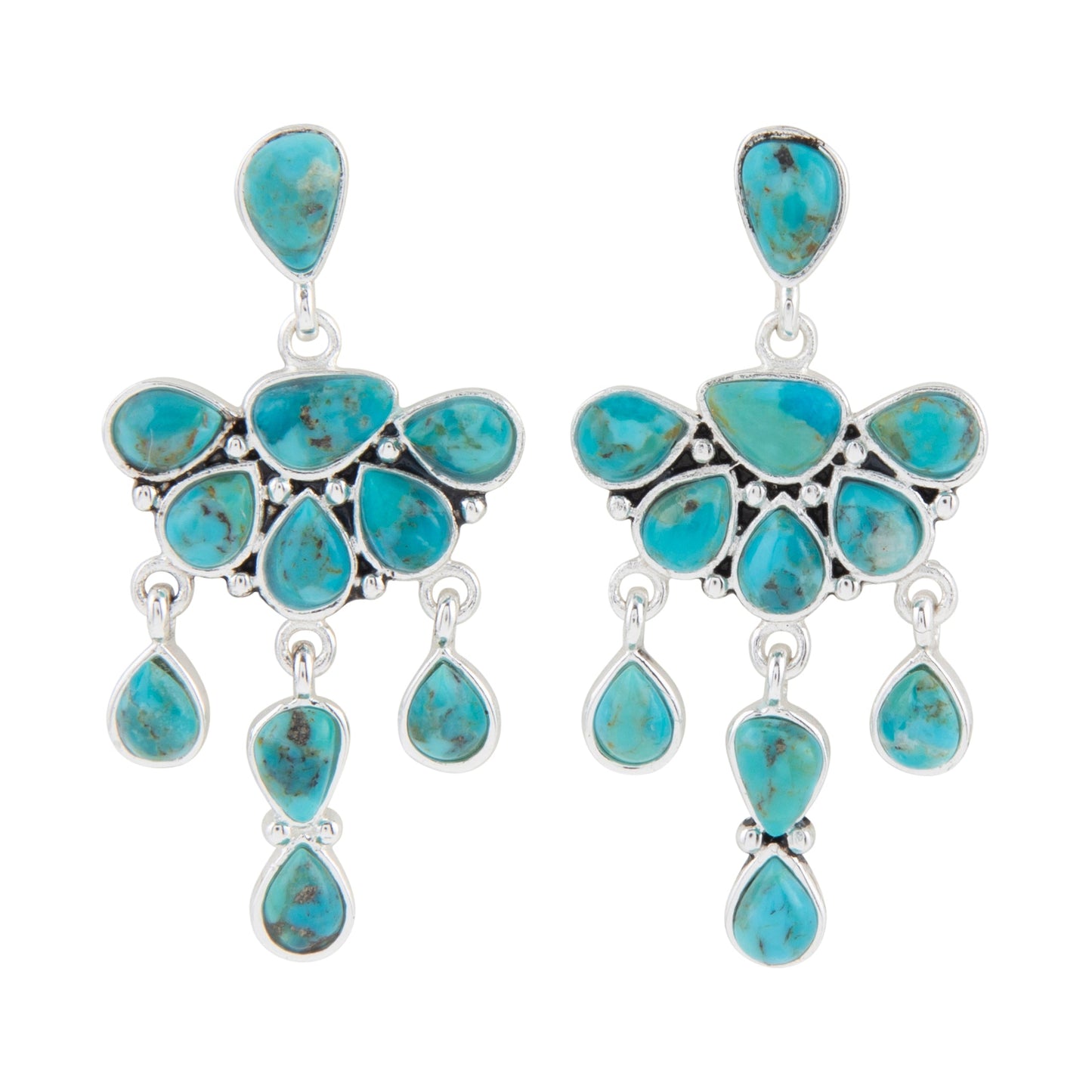 Turquoise teardrop earrings on a white background