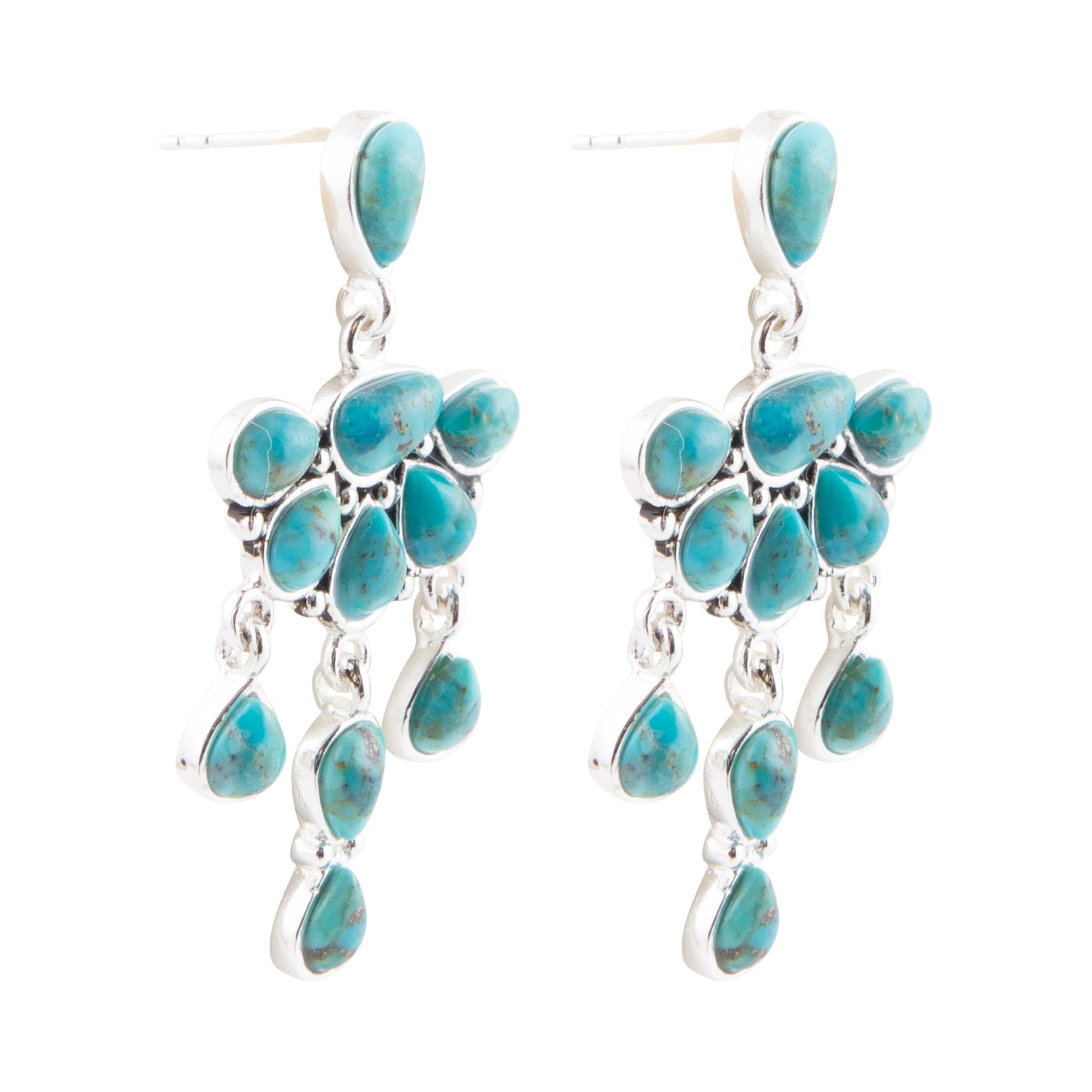 Turquoise chandelier earrings on a white background