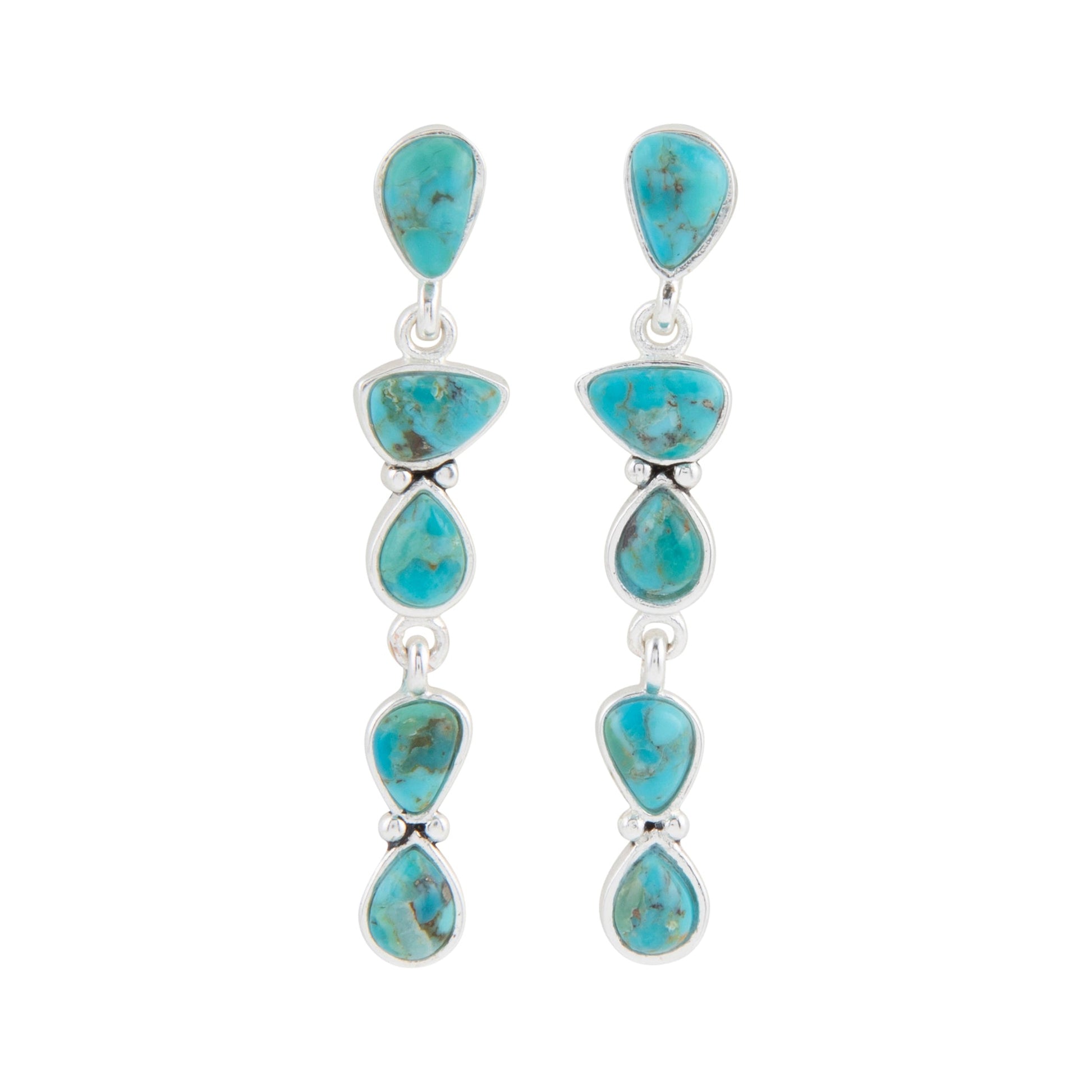 Turquoise teardrop earrings on a white background
