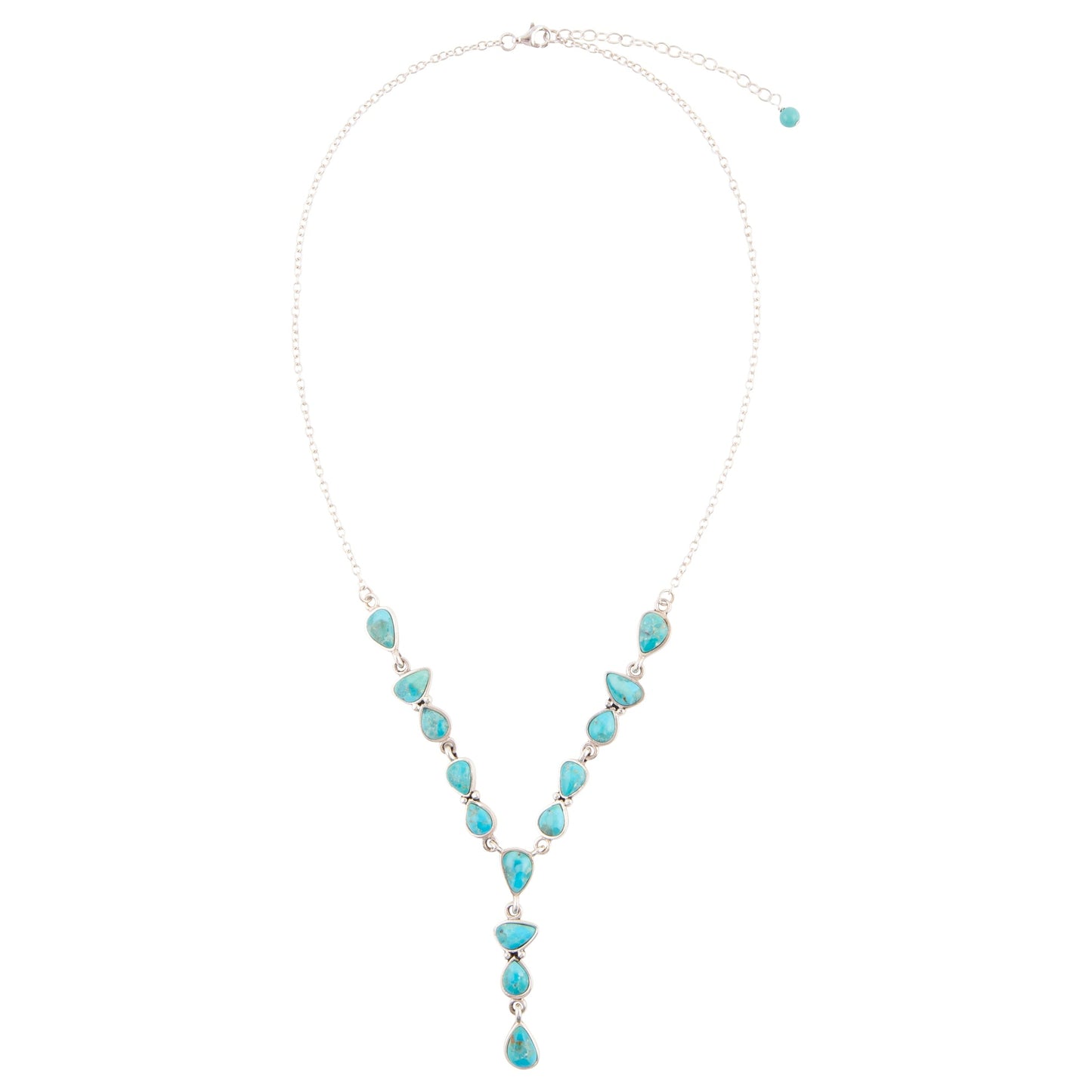 Turquoise beaded necklace on a white background