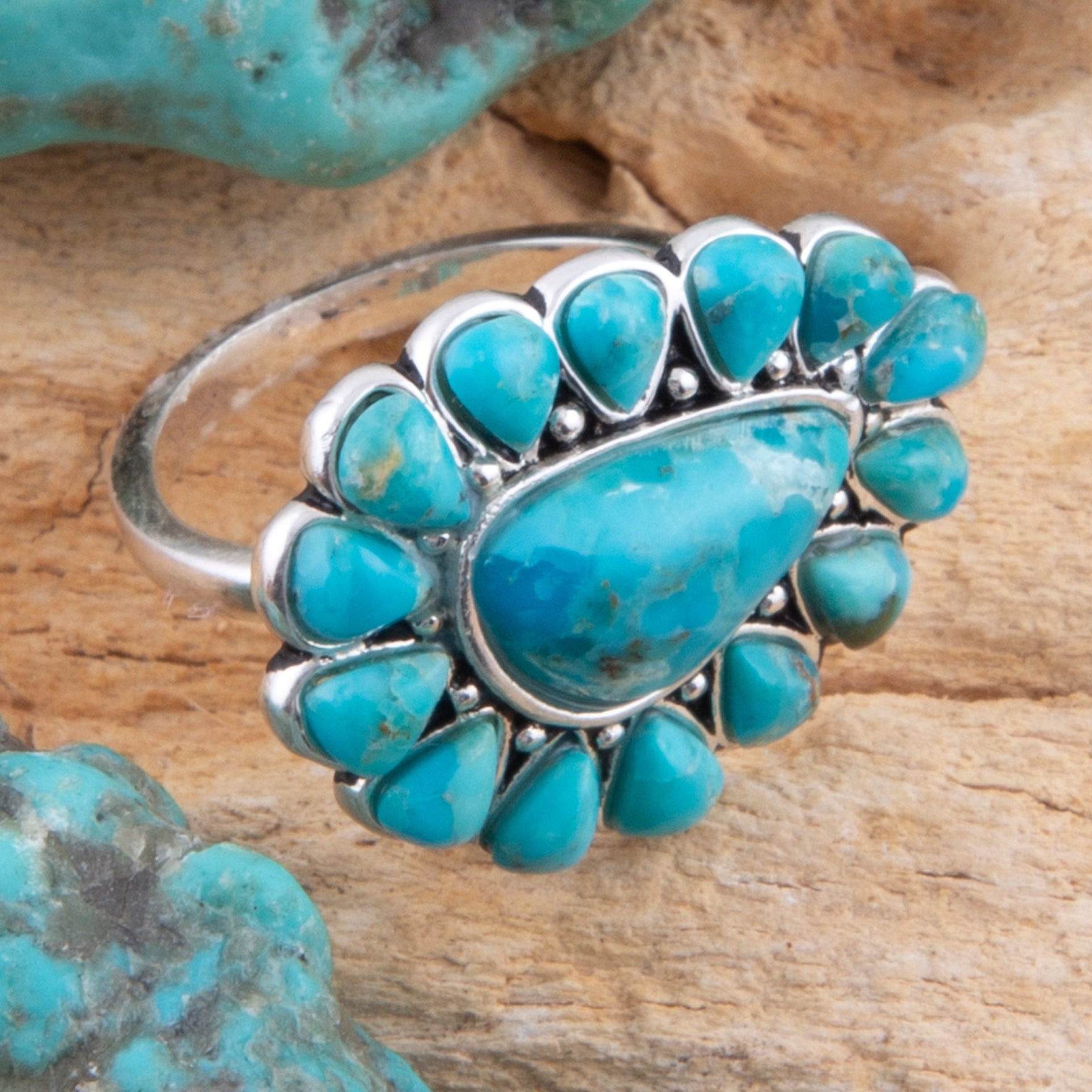 Turquoise stone bracelet on a wooden surface
