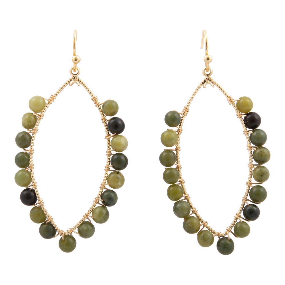 Green Jasper Teardrop Golden Hoop Earrings