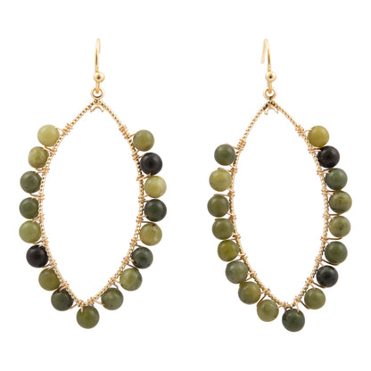 Green Jasper Teardrop Golden Hoop Earrings