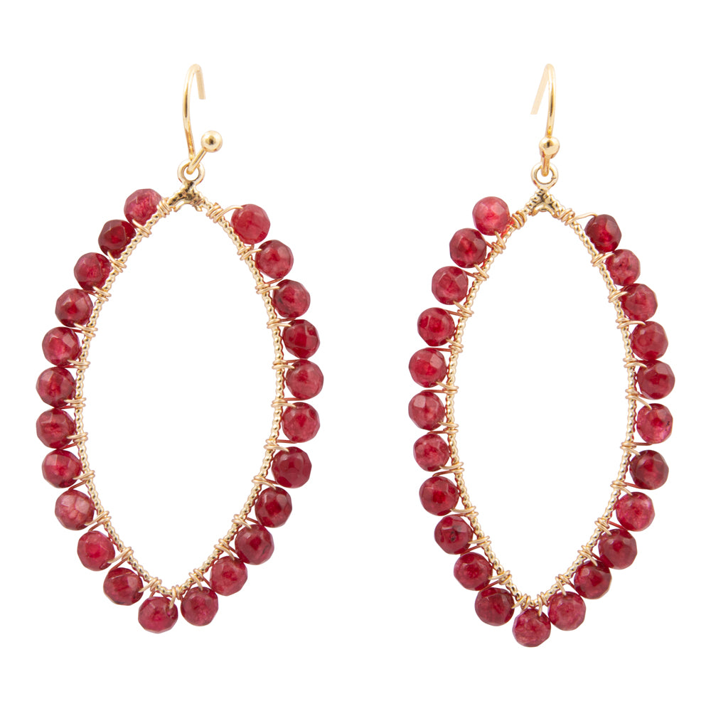 Scarlet Jade Teardrop Golden Loop Earrings