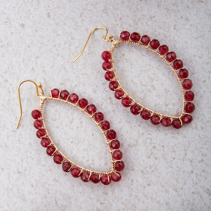 Scarlet Jade Teardrop Golden Loop Earrings