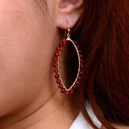 Scarlet Jade Teardrop Golden Loop Earrings