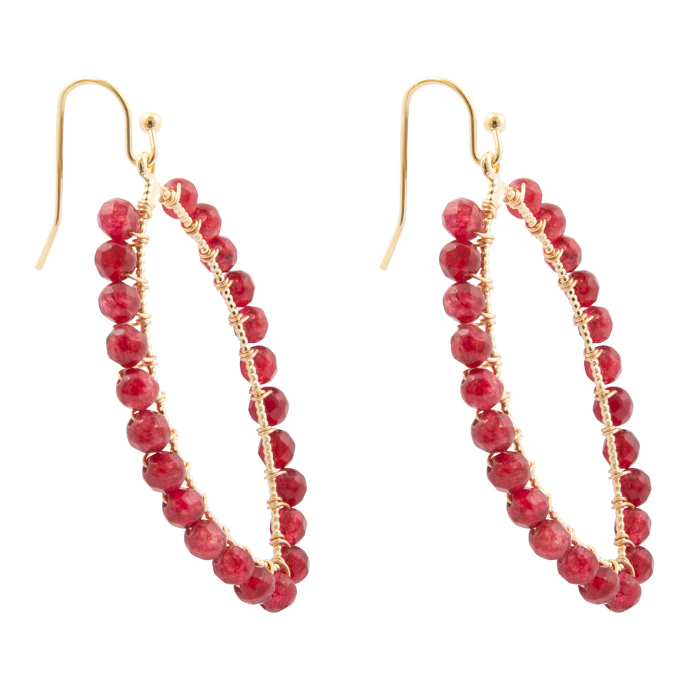 Scarlet Jade Teardrop Golden Loop Earrings