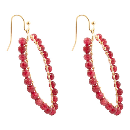 Scarlet Jade Teardrop Golden Loop Earrings