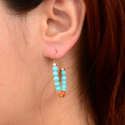 Marfa Blue Magnesite and Orange Red Coral Golden Hoop Earrings